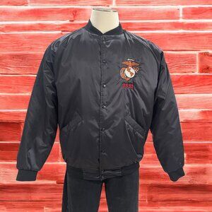Vintage Cardinal USMC Marine Corps Jacket Black Bomber Snap Front Size L